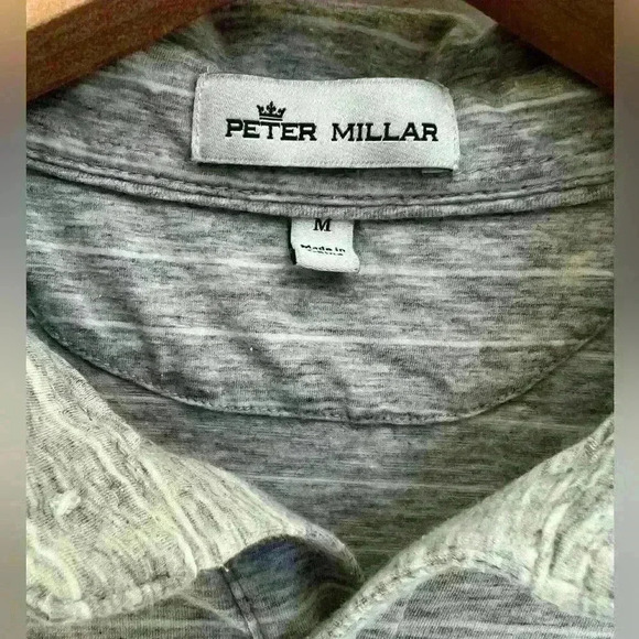 Peter Millar Men’s Gray & White Striped Golf Polo Size Medium - Picture 6 of 7